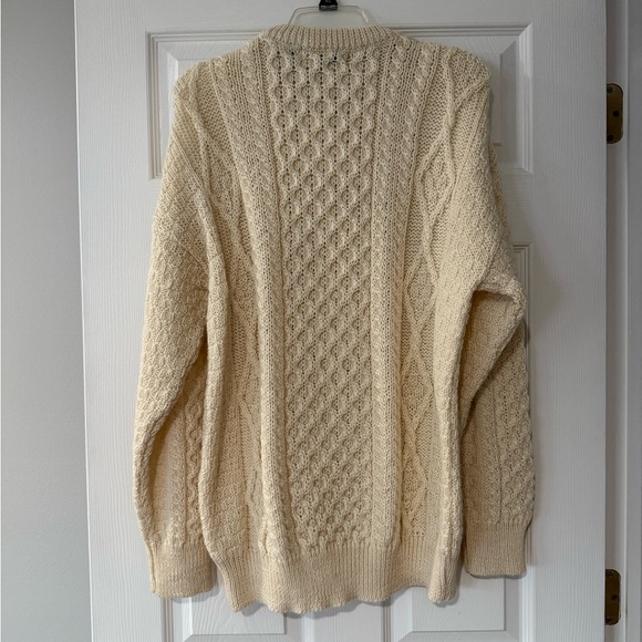 Aran Crafts Irish Men's Wool Ivory Cable Knit Crewneck Sweater - Picture 2 of 6